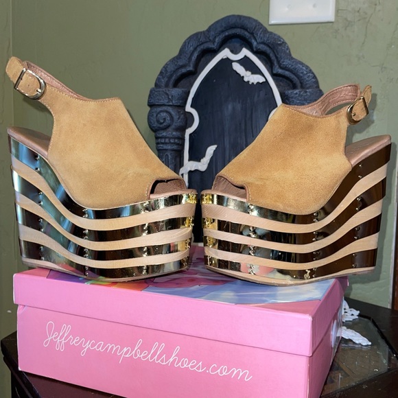 Vintage 70s Jeffrey Campbell Snick 2PTO Platform Wedge Sandal hippie leather - Picture 3 of 8